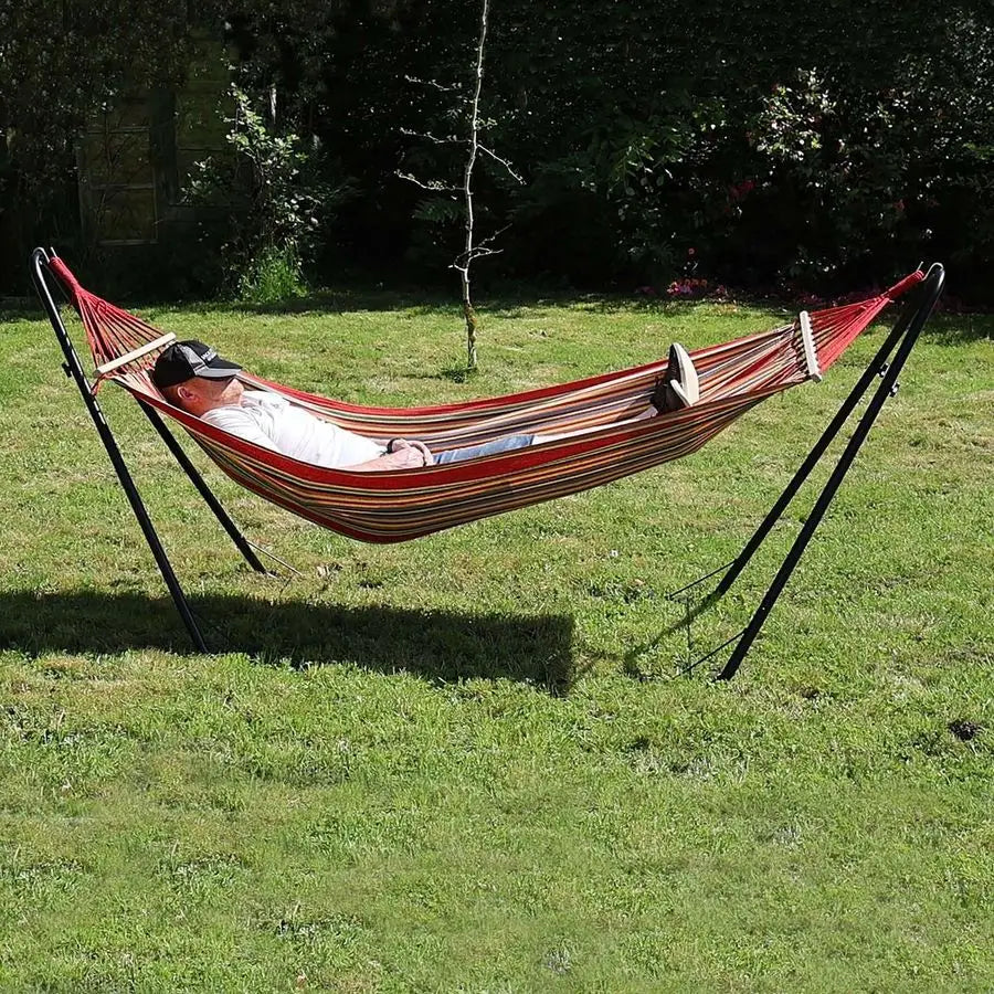 Garden Hammock with Sturdy Metal Stand 200cm x 100cm, MultiColoured, Outdoor amp Indoor Use