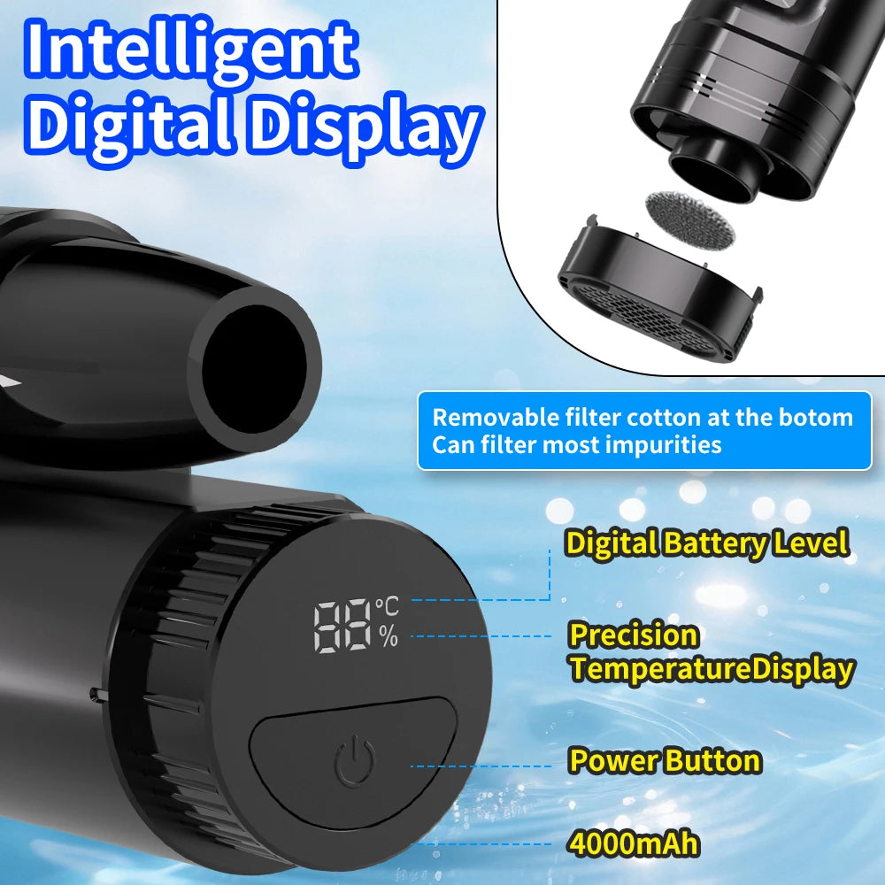 Outdoor Camping Shower with Temperature & Battery Display IPX8 Waterproof Portable Electric Shower Pump for Hiking Pet RV Bide