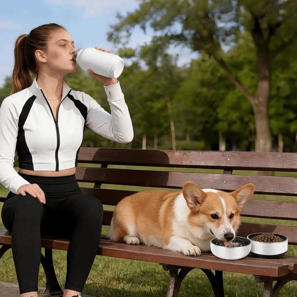 3 in 1 Stainless Steel Pet Water Bottle Multi-layered 32Oz Dog Feeding Bottle Detachable Large Capacity Dog Drinking Bottle
