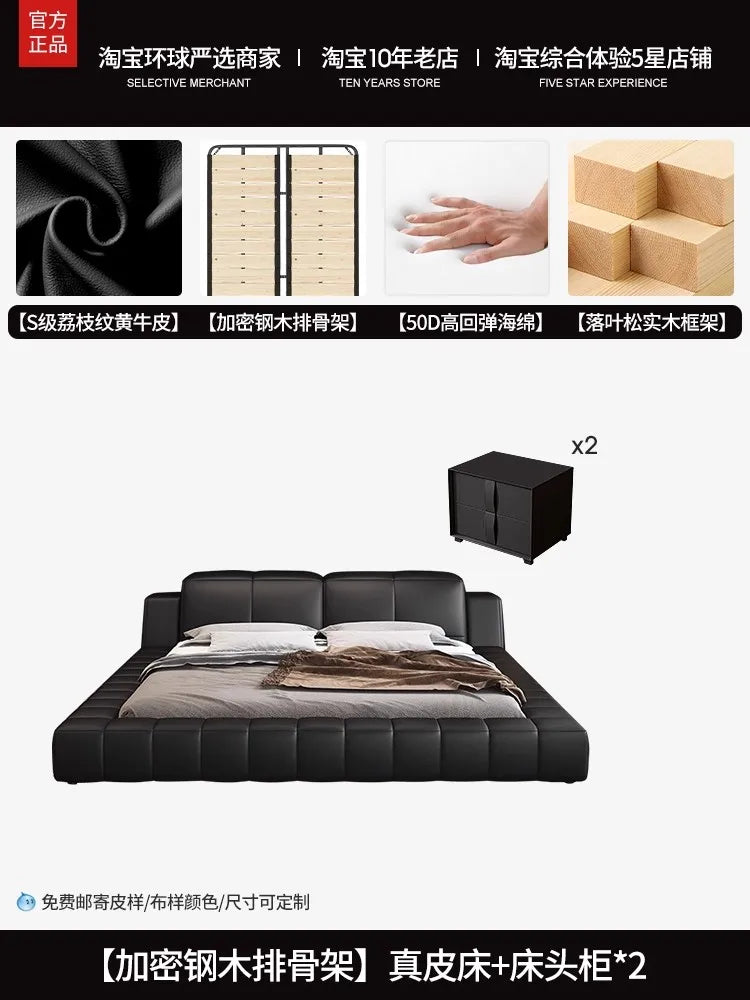 Italian tatami 180x200cm Artificial leather high Headboard bed luxury Double bed furniture queen frame bed sets full furniture