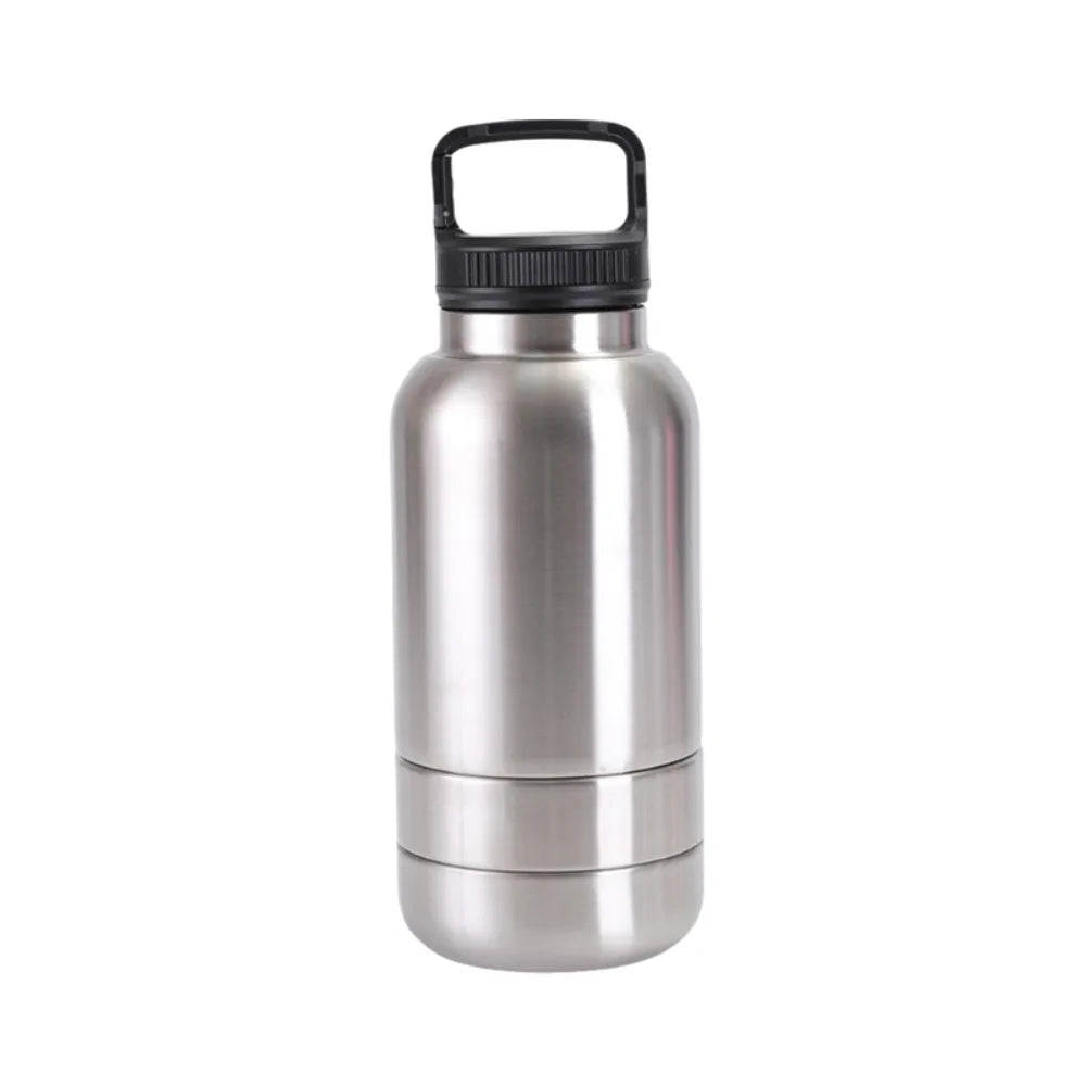 3 in 1 Stainless Steel Pet Water Bottle Multi-layered 32Oz Dog Feeding Bottle Detachable Large Capacity Dog Drinking Bottle