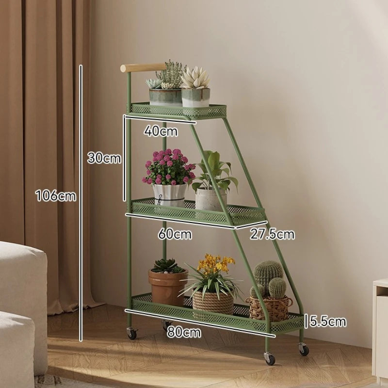 Balcony Plant Rack Garden Decor Movable Flower Stand Metal Storage Shelves Flower Pot Shelf Household Outdoor Garden Furniture