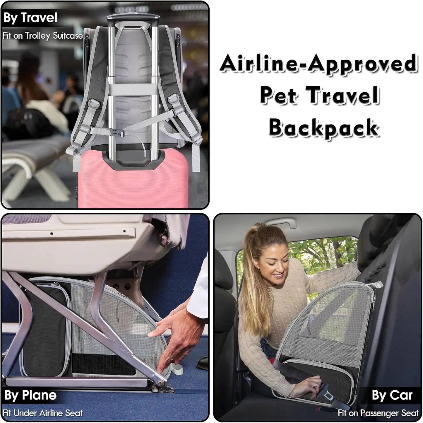 Cat Backpack Carrier Large Pet Backpack for Small Dog Medium Cat Puppy Kitten Bunny up to 15lbs, Ventilated Mesh Dog