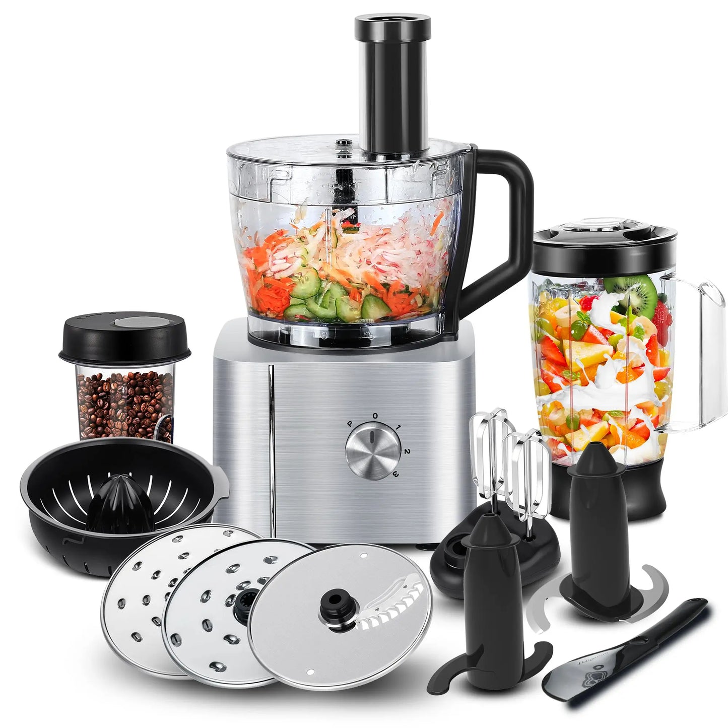 TopStrong 11-in-1 3.2L Bowl 1100W 3 Speeds with Chopping Blending Kneading Grinding Whisking Juicing Food Processor blender