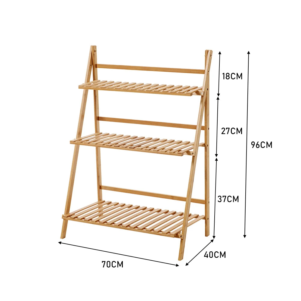 Foldable 3-layer flower pot rack balcony garden plant display wooden ladder rack indoor and outdoor