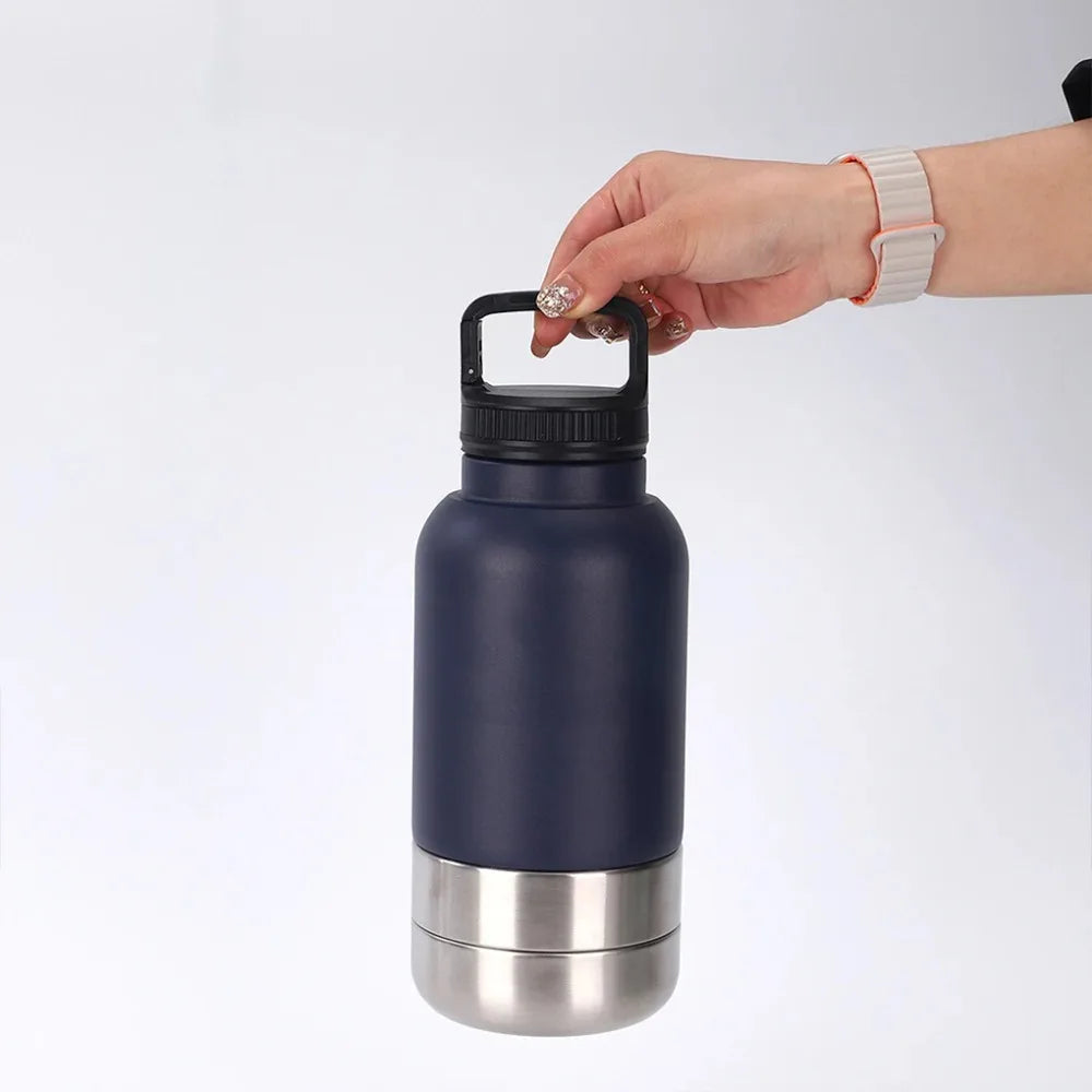 3 in 1 Stainless Steel Pet Water Bottle Multi-layered 32Oz Dog Feeding Bottle Detachable Large Capacity Dog Drinking Bottle