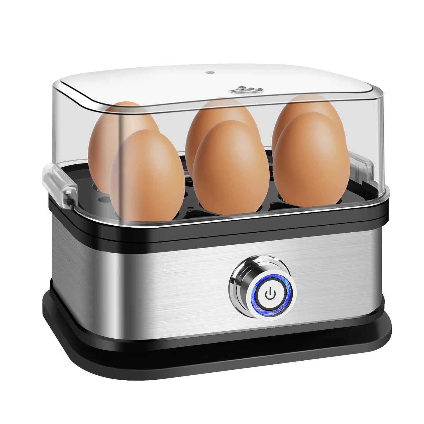 Egg Cooker Boiler, 350W Quick Boiling Electric Egg Poacher, Removable Tray, 6 Capacity Kitchen Stainless Steel Steamer