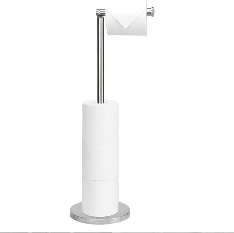 Floor-to-Ceiling Toilet Brush Holder with Toilet Paper Holder Stainless Steel Standing Paper Towel Holder