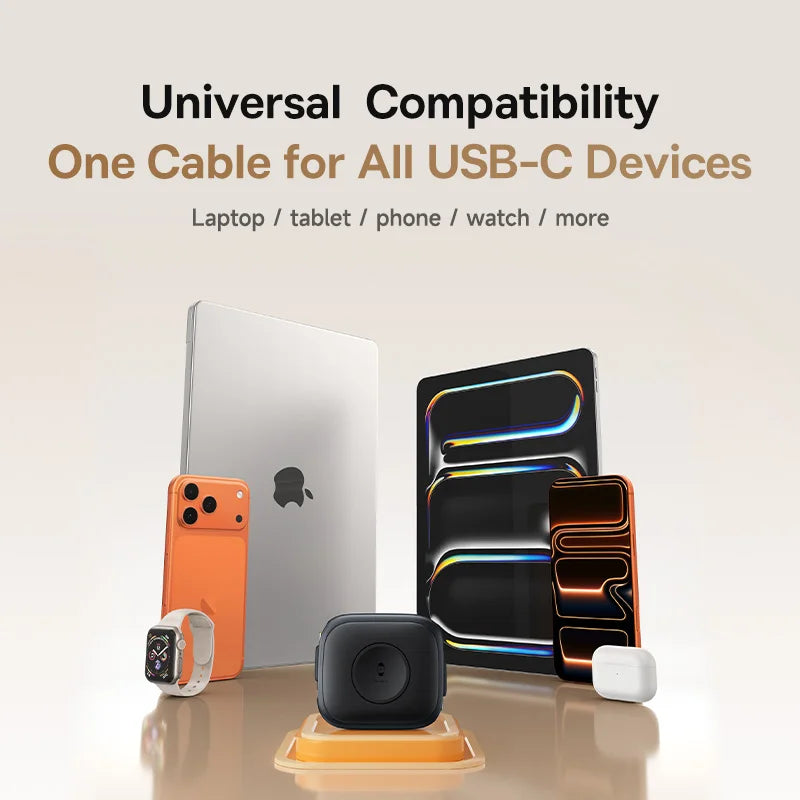 Baseus 100W Retractable PD QC Fast Charging Cable Built-in E-Watch Wireless Charging USB-C Type-C Data Cable For iPhone MacBook