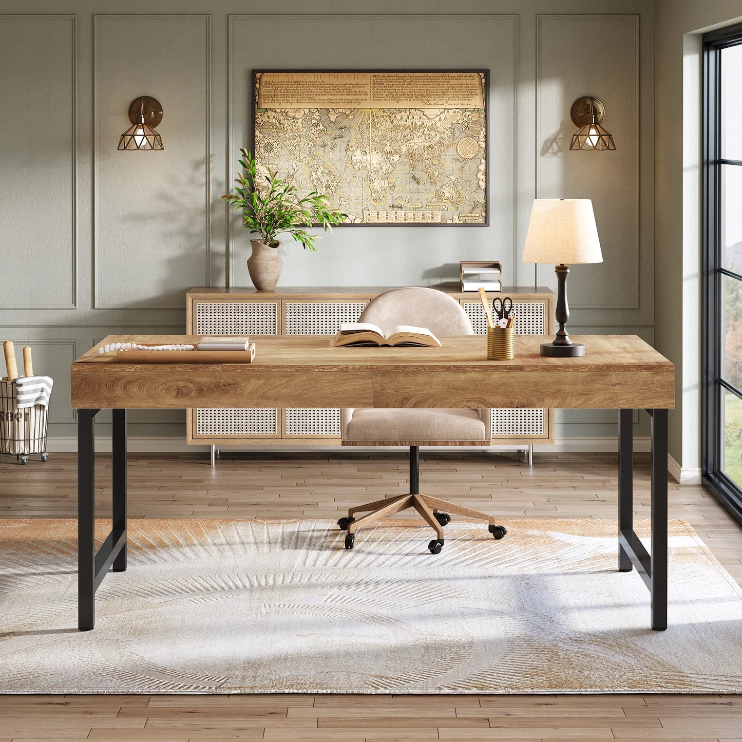 Tribesigns 55" Industrial Executive Desk for Home Office, Rustic Simple Computer Laptop Desk with Strong Metal Legs