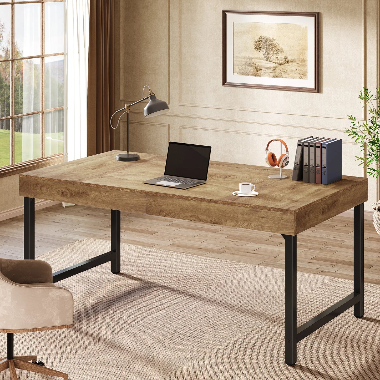 Tribesigns 55" Industrial Executive Desk for Home Office, Rustic Simple Computer Laptop Desk with Strong Metal Legs