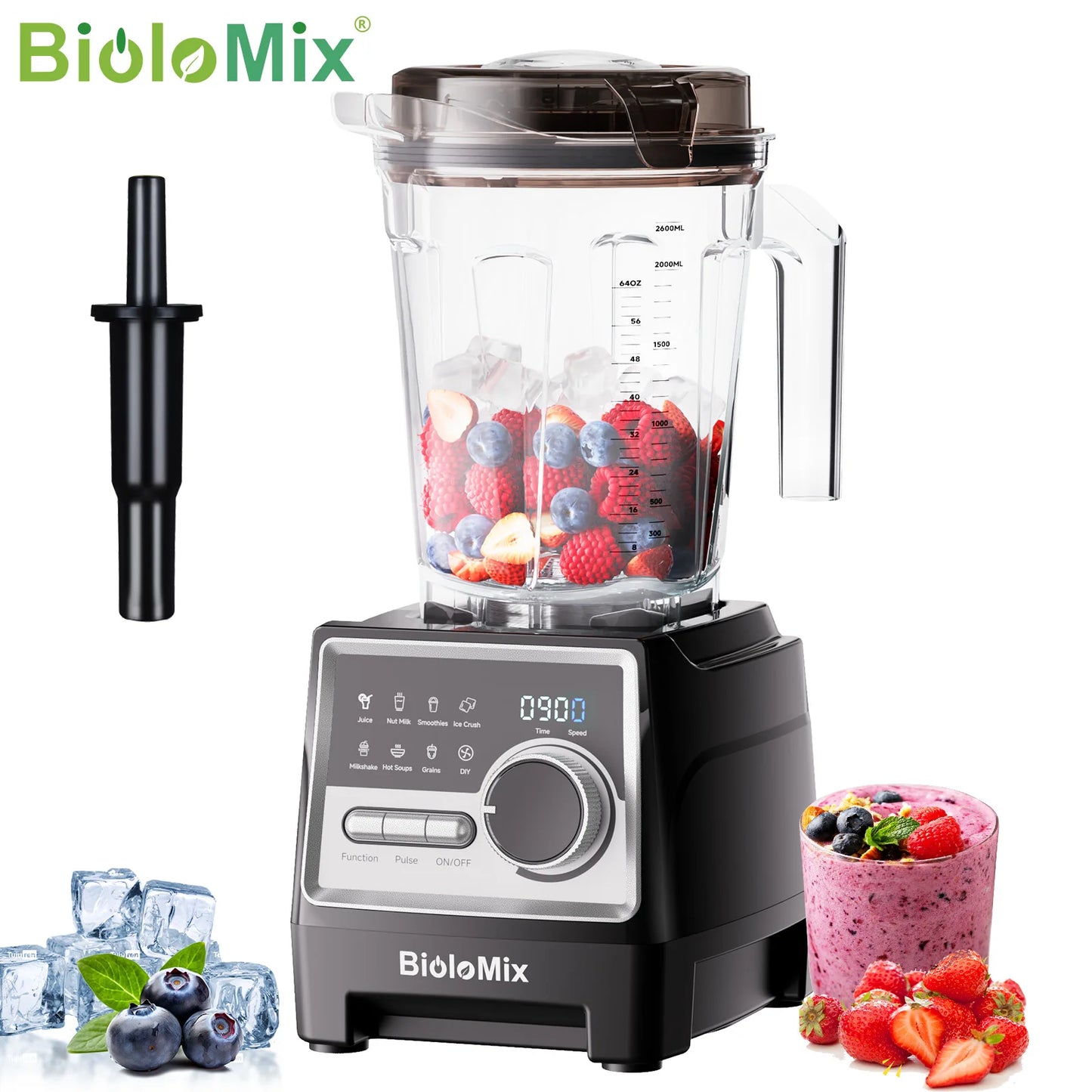 BioloMix 1500W Professional Blender, 2.6L BPA-Free Jar With 6 Blade, 7 Program Settings for Smoothies Shakes Nut Milk