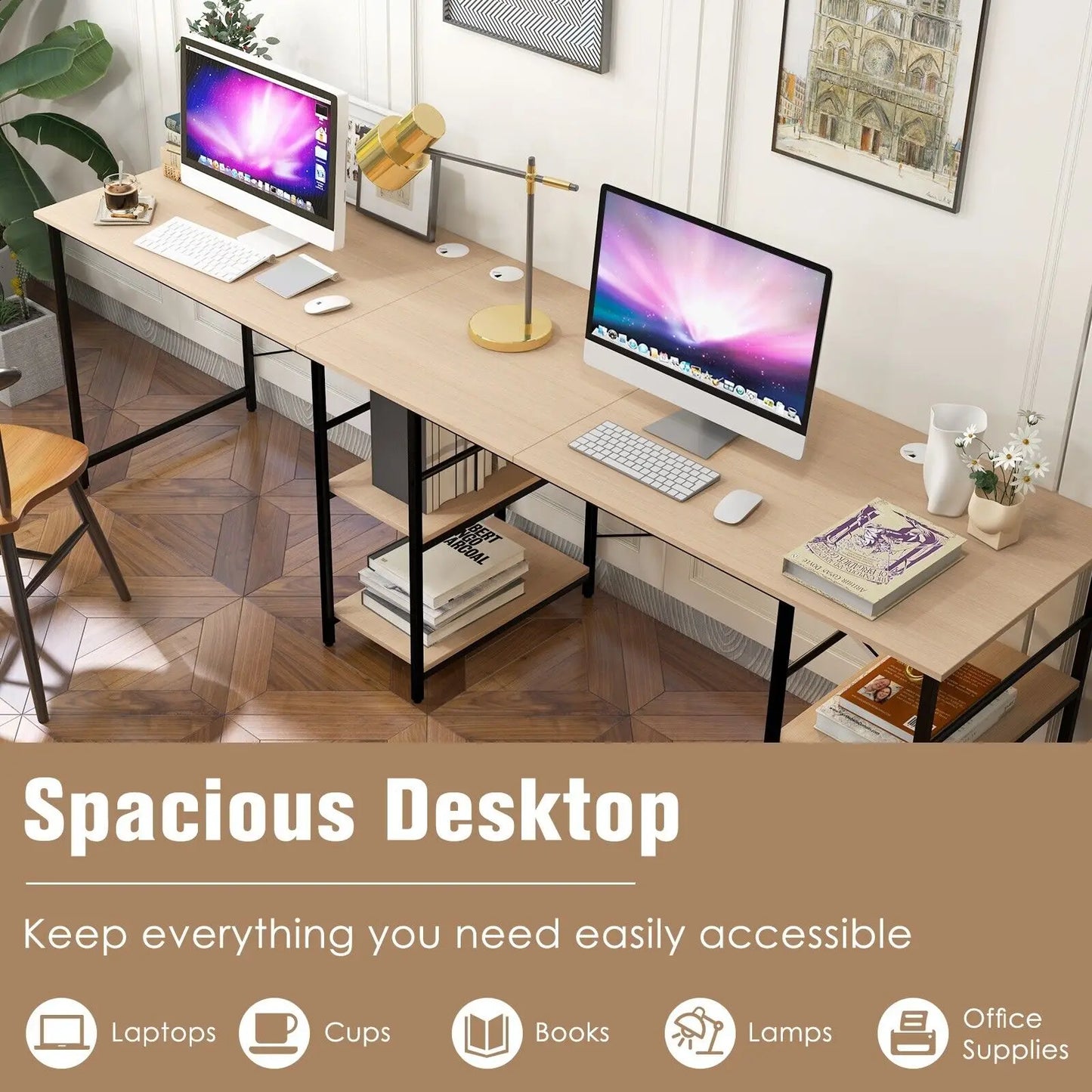 GOFLAME L-Shaped Corner Computer Desk Study Writing Desk Workstation with Storage Shelf
