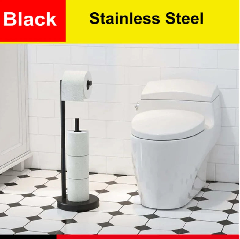 Floor-to-Ceiling Toilet Brush Holder with Toilet Paper Holder Stainless Steel Standing Paper Towel Holder