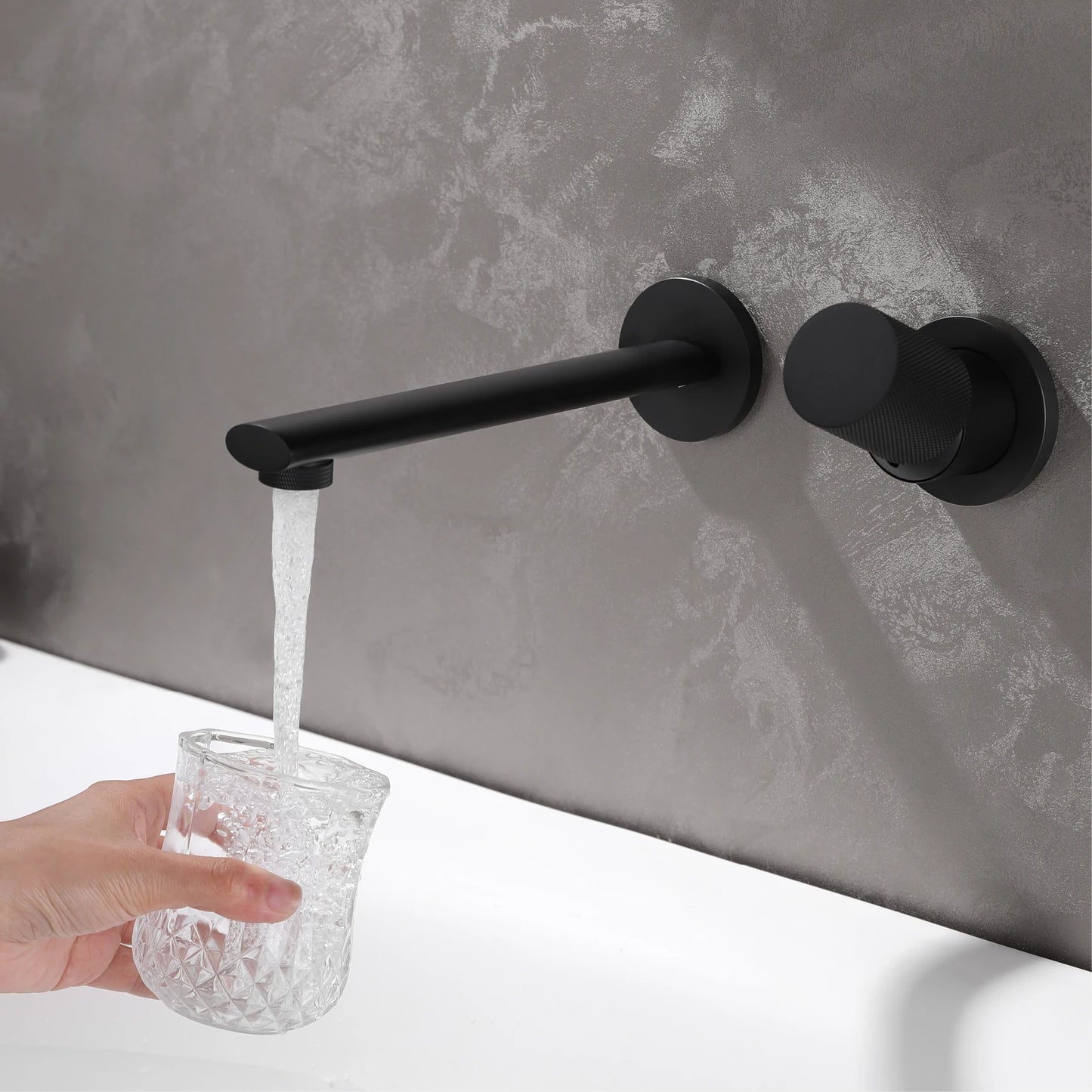 Luxruy Rose Gold Brass Wall-Embedded Bathroom Faucet.2hole Single Handle Adjustable Water Pressure and Hot&Cold Water Hidden Tap