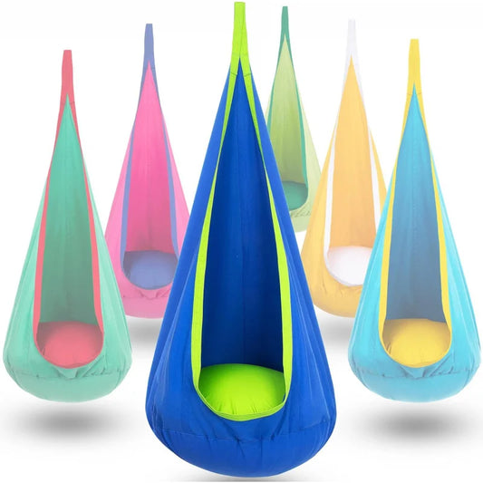 Children Hanging Pod Swing Hammock Chair With Inflatable Cushion & Side Pocket Portable Sensory Swing For Kids Indoor Outdoor