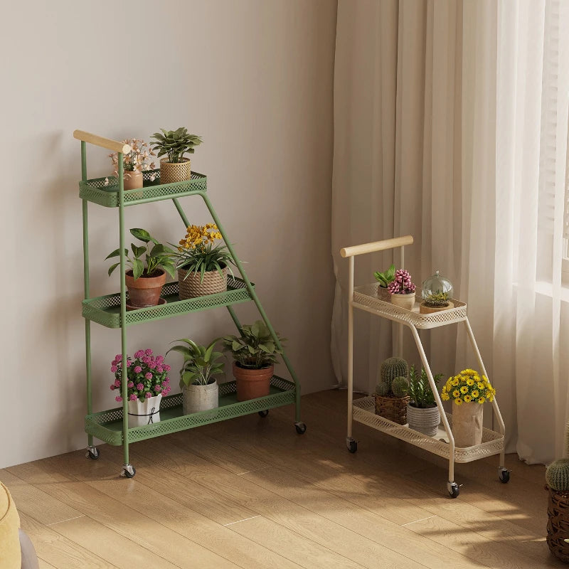 Balcony Plant Rack Garden Decor Movable Flower Stand Metal Storage Shelves Flower Pot Shelf Household Outdoor Garden Furniture