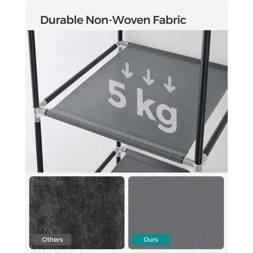Fabric Wardrobe, Clothes Storage Organiser, 6 Shelves, 1 Hanging Rail, NonWoven Fabric, Metal Frame, 45 x 88 x 168 cm, for Bedr