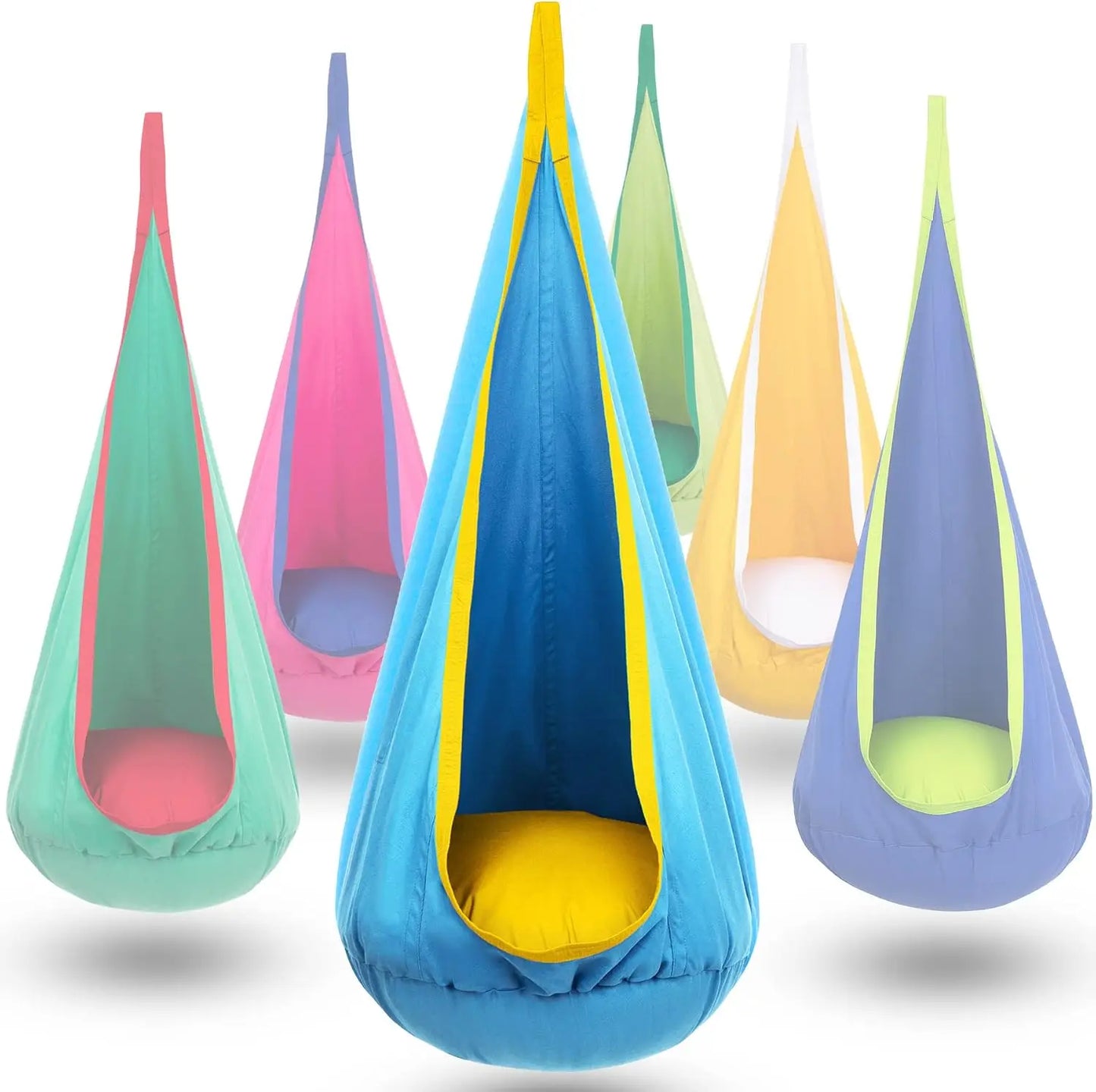 Children Hanging Pod Swing Hammock Chair With Inflatable Cushion & Side Pocket Portable Sensory Swing For Kids Indoor Outdoor