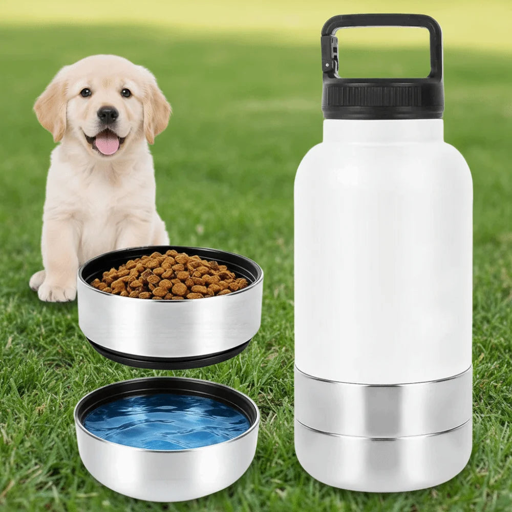 3 in 1 Stainless Steel Pet Water Bottle Multi-layered 32Oz Dog Feeding Bottle Detachable Large Capacity Dog Drinking Bottle