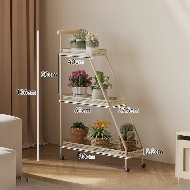 Balcony Plant Rack Garden Decor Movable Flower Stand Metal Storage Shelves Flower Pot Shelf Household Outdoor Garden Furniture