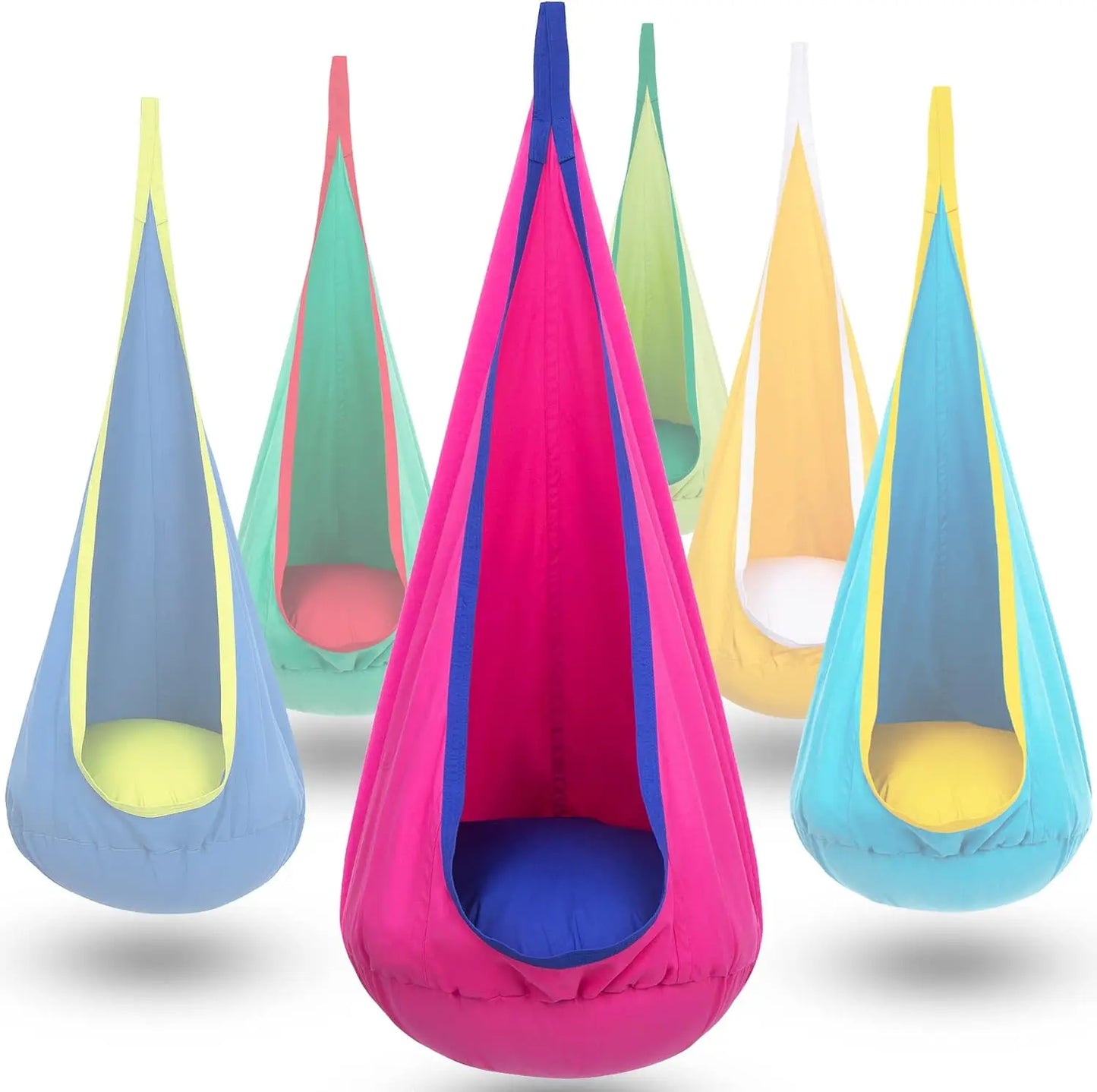 Children Hanging Pod Swing Hammock Chair With Inflatable Cushion & Side Pocket Portable Sensory Swing For Kids Indoor Outdoor